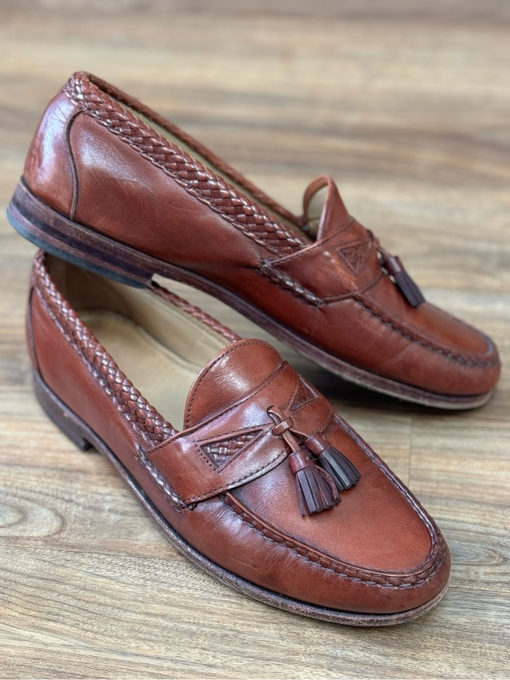 Allen Edmonds Maxfield Brown Leather Tassel Loafers Woven Trim Men’s 10.5D 47716